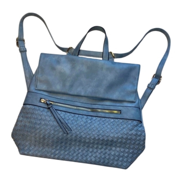 Handbags - Blue Woven Leather Backpack